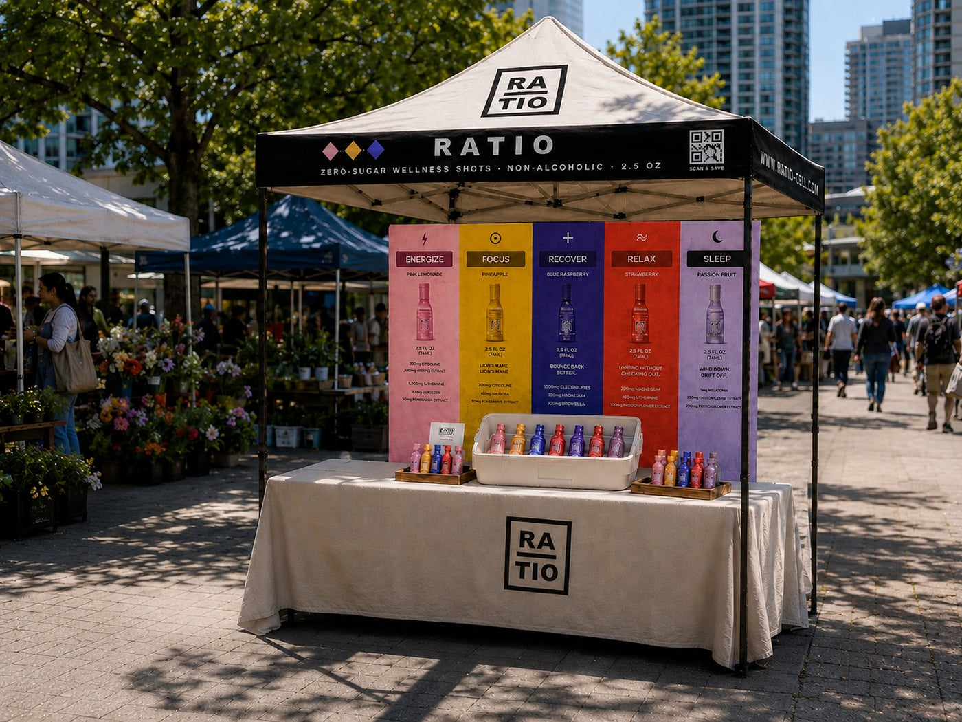 The Ratio booth at a Pacific Northwest farmers market