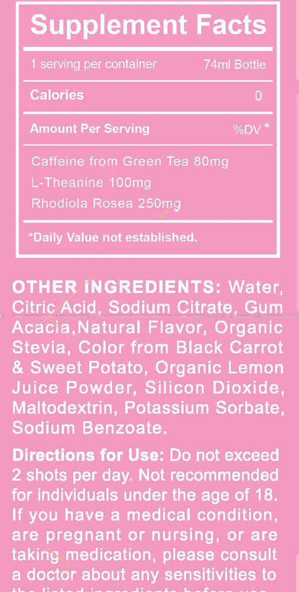 Energize (Pink Lemonade) — Supplement Facts panel